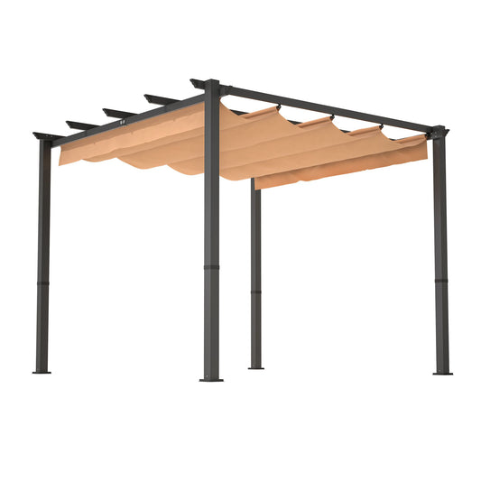 10' x 10' Aluminum Patio Pergola – Retractable Canopy, Shade Shelter