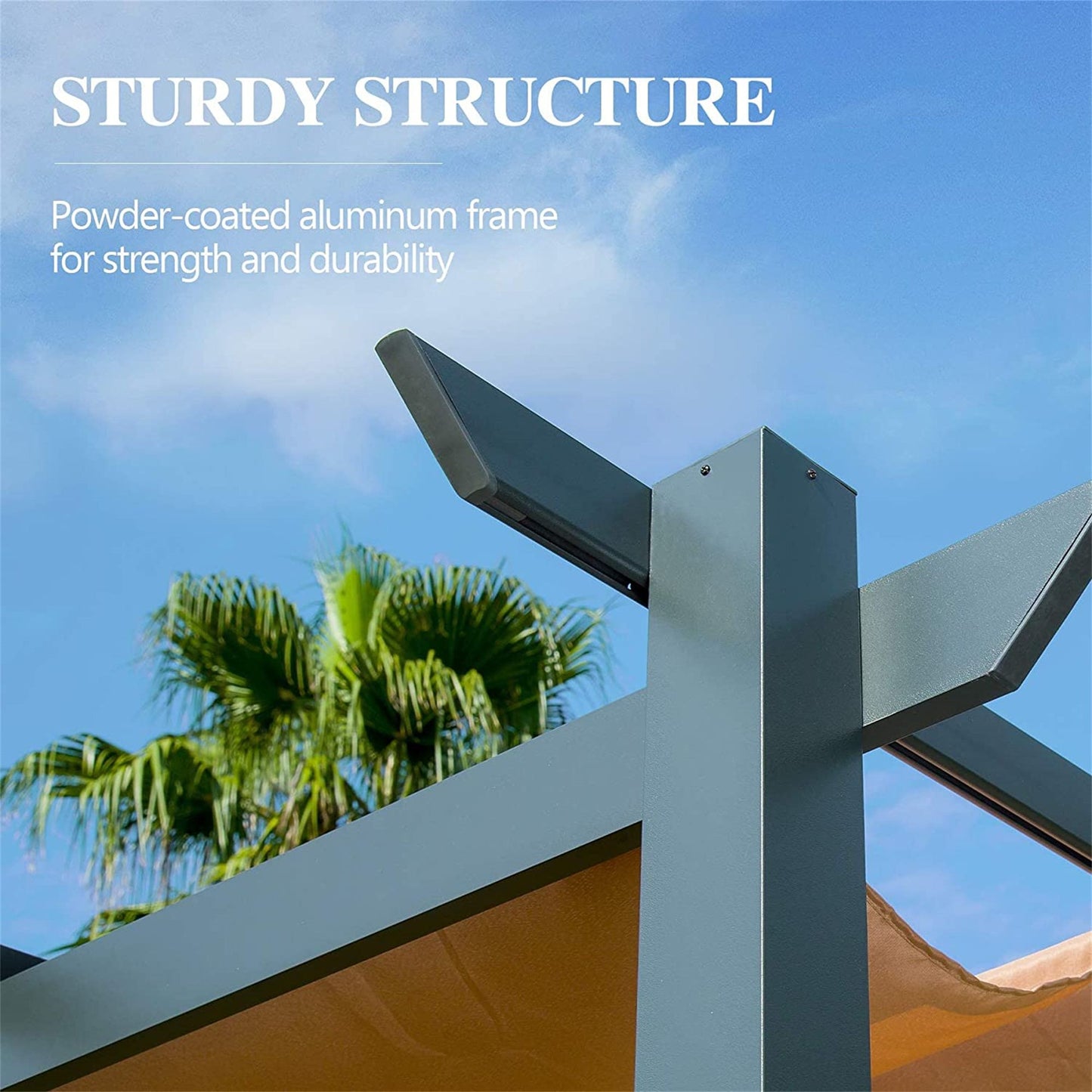 10' x 10' Dark Gray Aluminum Retractable Pergola – Adjustable Weather-Resistant Canopy, Outdoor Garden & Patio Shelter