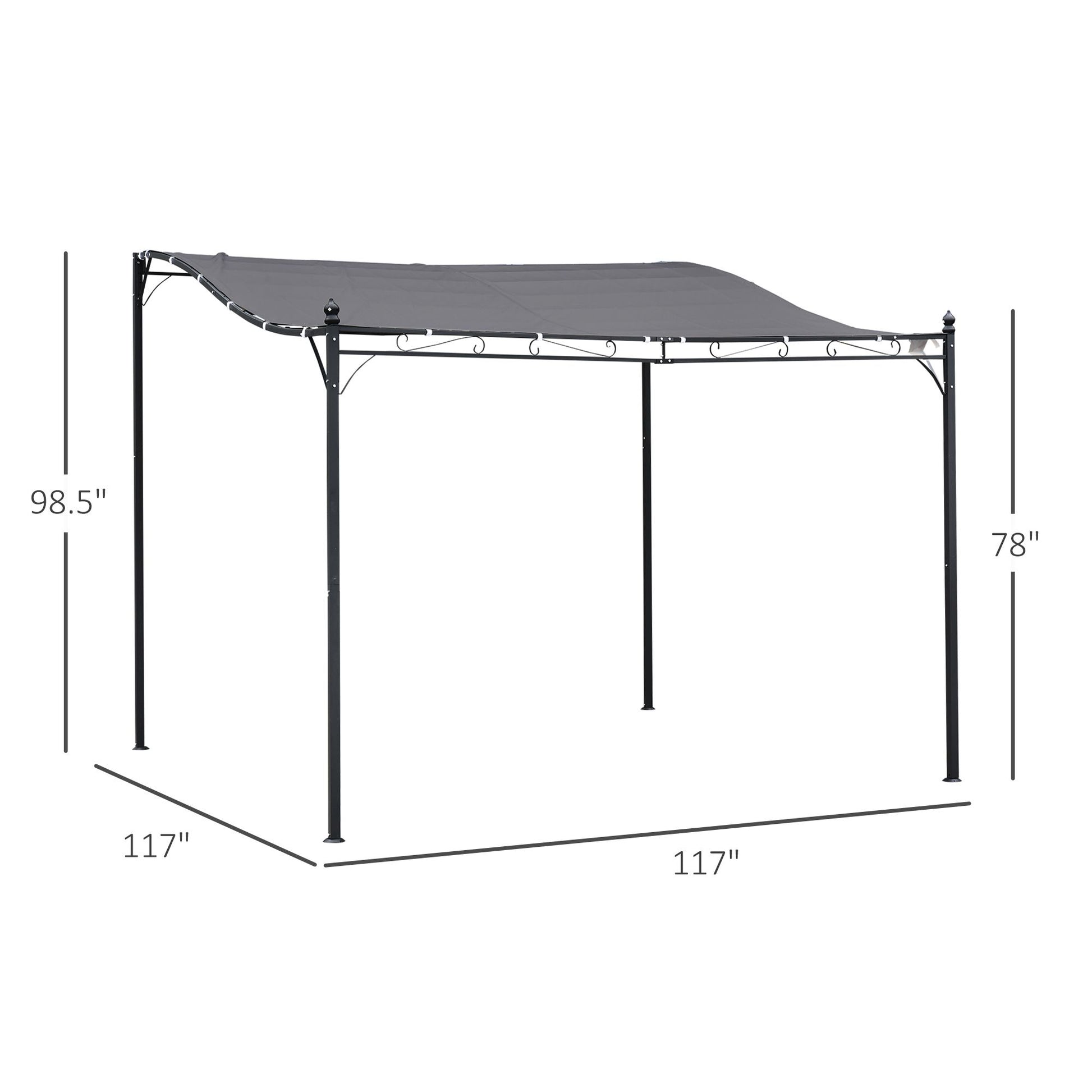 10' x 10' Gray Steel Outdoor Pergola – Patio Canopy with Weather-Resistant Fabric, Drainage Holes, Powder-Coated Steel Frame for Backyard & Pool Deck