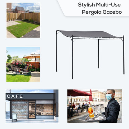 10' x 10' Gray Steel Outdoor Pergola – Patio Canopy with Weather-Resistant Fabric, Drainage Holes, Powder-Coated Steel Frame for Backyard & Pool Deck