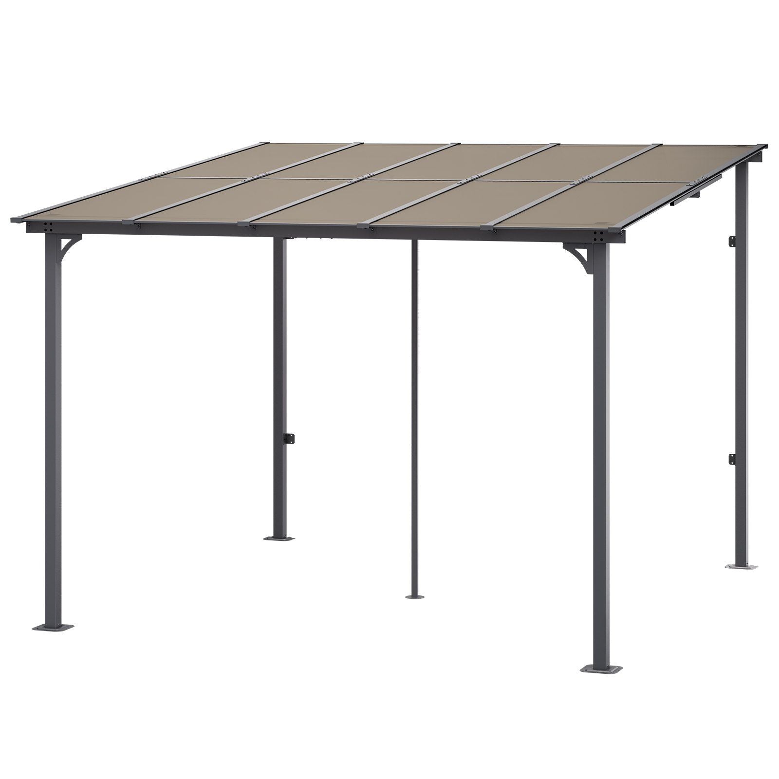 10' x 10' Lean-To Pergola – Sloping Roof, Metal Frame, Hard Top Gazebo for Patio