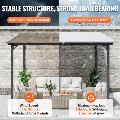 10' x 10' Lean-To Pergola – Sloping Roof, Metal Frame, Hard Top Gazebo for Patio