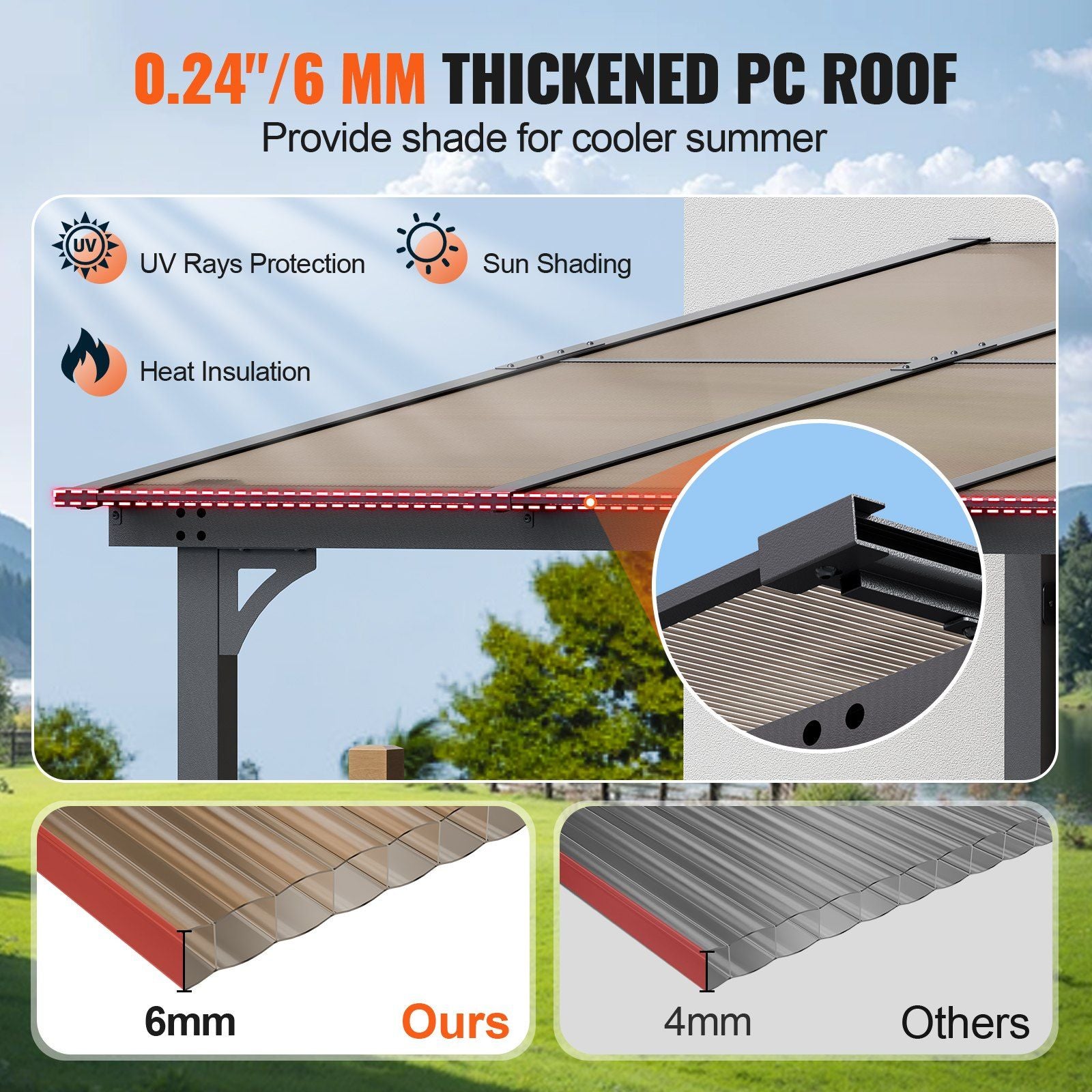 10' x 10' Lean-To Pergola – Sloping Roof, Metal Frame, Hard Top Gazebo for Patio