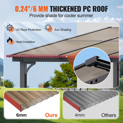 10' x 10' Lean-To Pergola – Sloping Roof, Metal Frame, Hard Top Gazebo for Patio