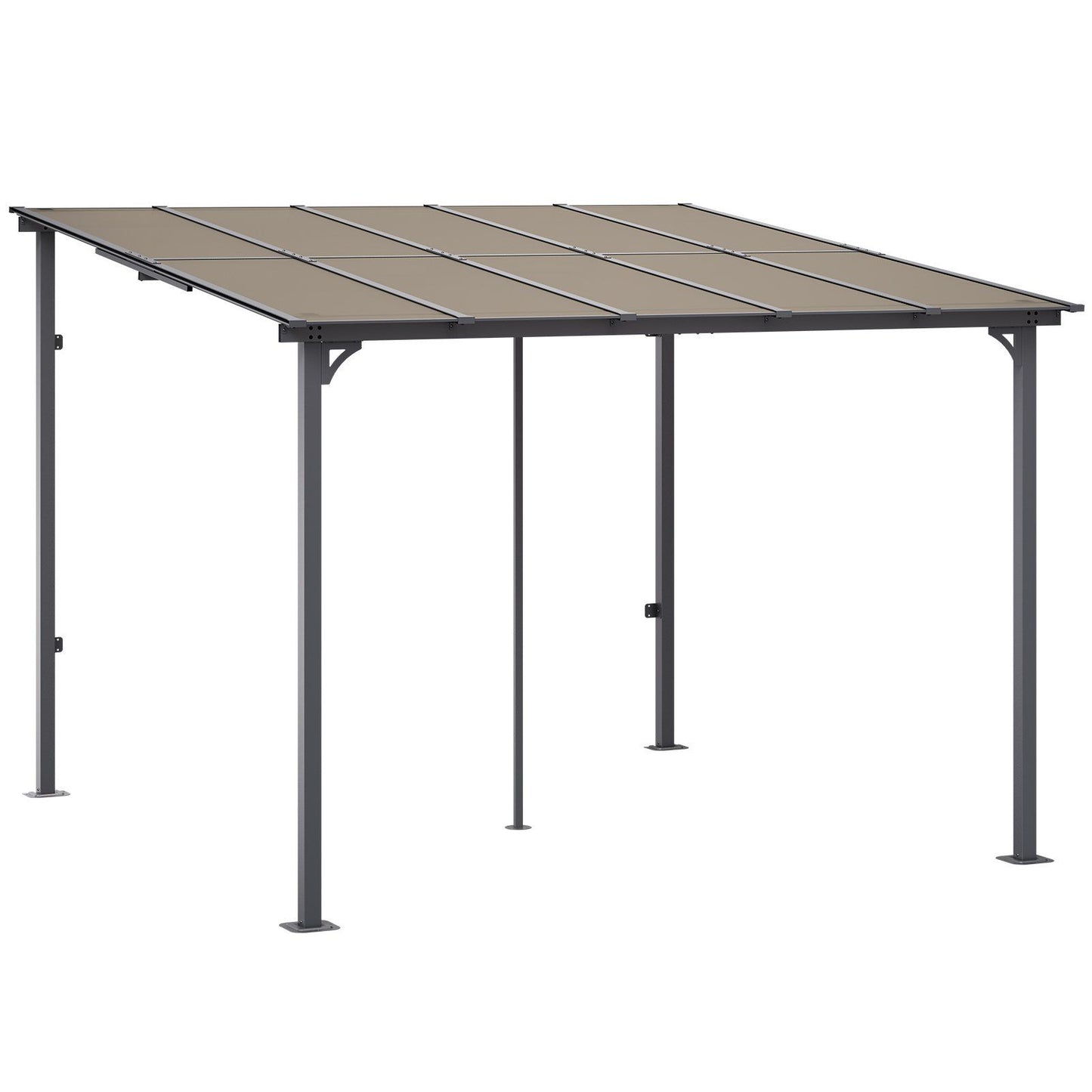 10' x 10' Lean-To Pergola – Sloping Roof, Metal Frame, Hard Top Gazebo for Patio