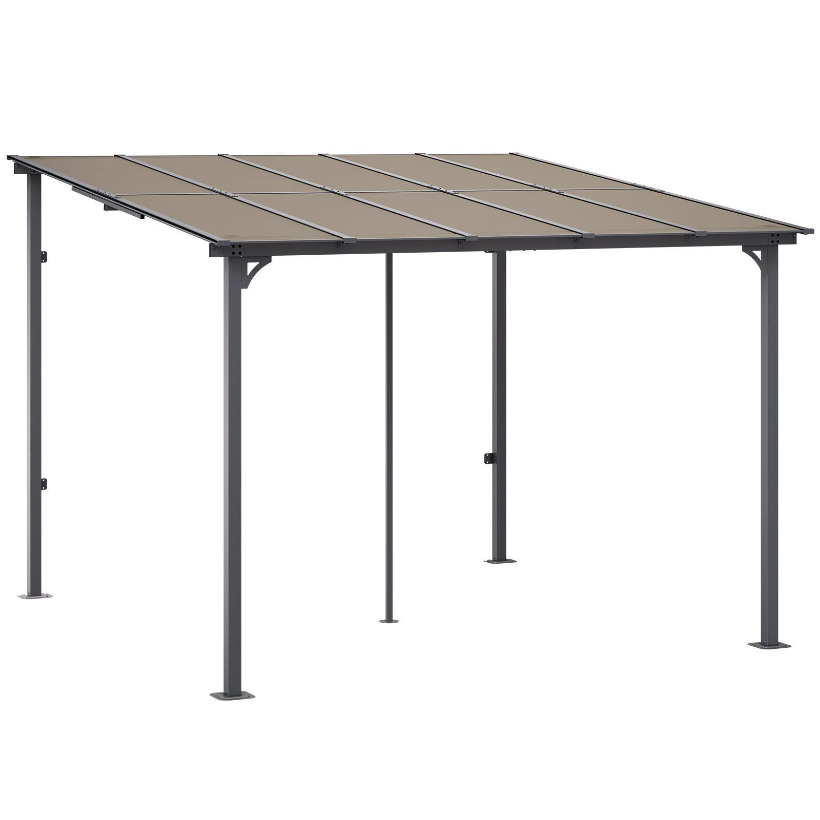 10' x 10' Lean-To Pergola – Sloping Roof, Metal Frame, Hard Top Gazebo for Patio