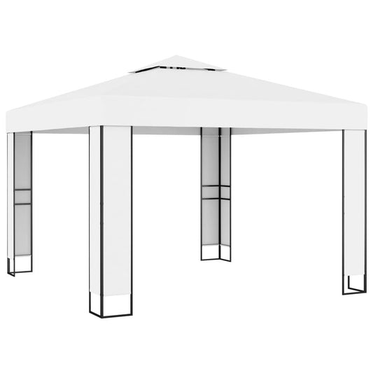 10' x 10' Outdoor Double-Roof Garden Gazebo, White, Powder-Coated Steel Frame, Weather-Resistant Polyester Cover