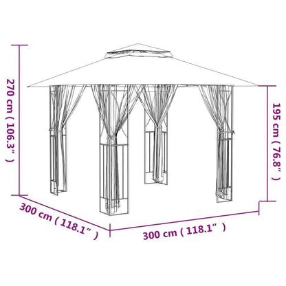 10' x 10' Outdoor Gazebo with Double-Tiered Roof, Steel Frame, Mesh Sidewalls, and PA Coated Polyester Fabric, Anthracite