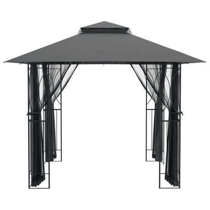 10' x 10' Outdoor Gazebo with Double-Tiered Roof, Steel Frame, Mesh Sidewalls, and PA Coated Polyester Fabric, Anthracite