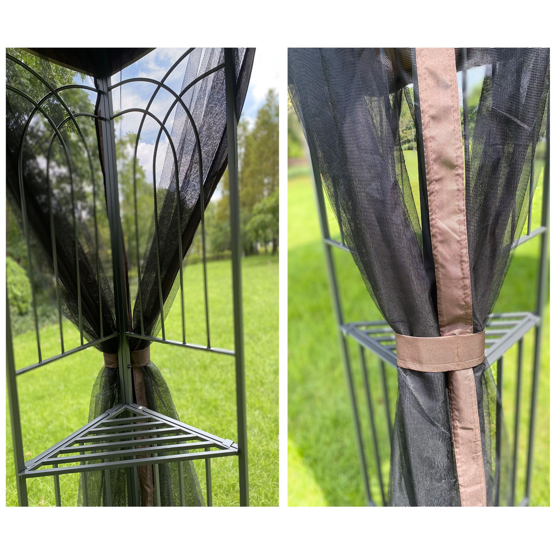 10' x 10' Outdoor Patio Gazebo with Mesh Sidewalls, Ventilated Double Roof, and Detachable Mosquito Net, Suitable for Lawn, Garden, Backyard, and Deck, Brown Top
