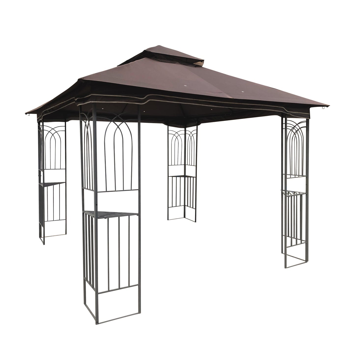 10' x 10' Outdoor Patio Gazebo with Mesh Sidewalls, Ventilated Double Roof, and Detachable Mosquito Net, Suitable for Lawn, Garden, Backyard, and Deck, Brown Top