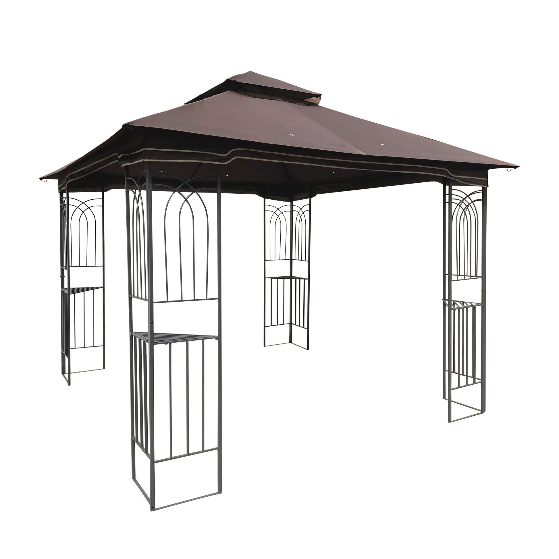 10' x 10' Outdoor Patio Gazebo with Mesh Sidewalls, Ventilated Double Roof, and Detachable Mosquito Net, Suitable for Lawn, Garden, Backyard, and Deck, Brown Top