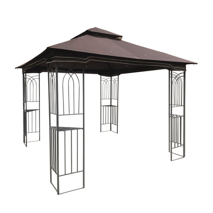 10' x 10' Outdoor Patio Gazebo with Mesh Sidewalls, Ventilated Double Roof, and Detachable Mosquito Net, Suitable for Lawn, Garden, Backyard, and Deck, Brown Top