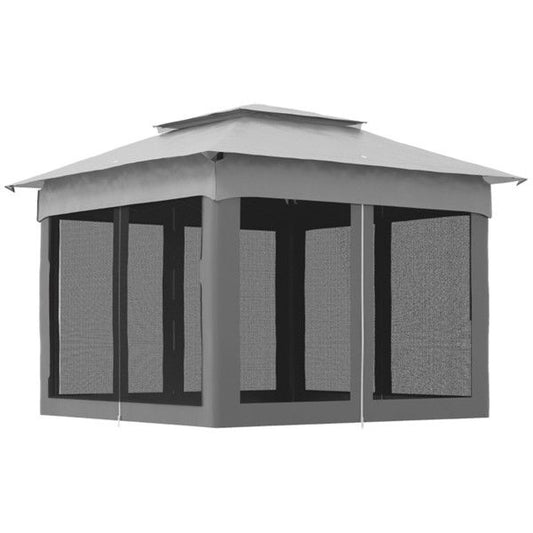 10' x 10' Outdoor Pop-Up Canopy Gazebo with Mesh Netting and Double Roof, Portable Design