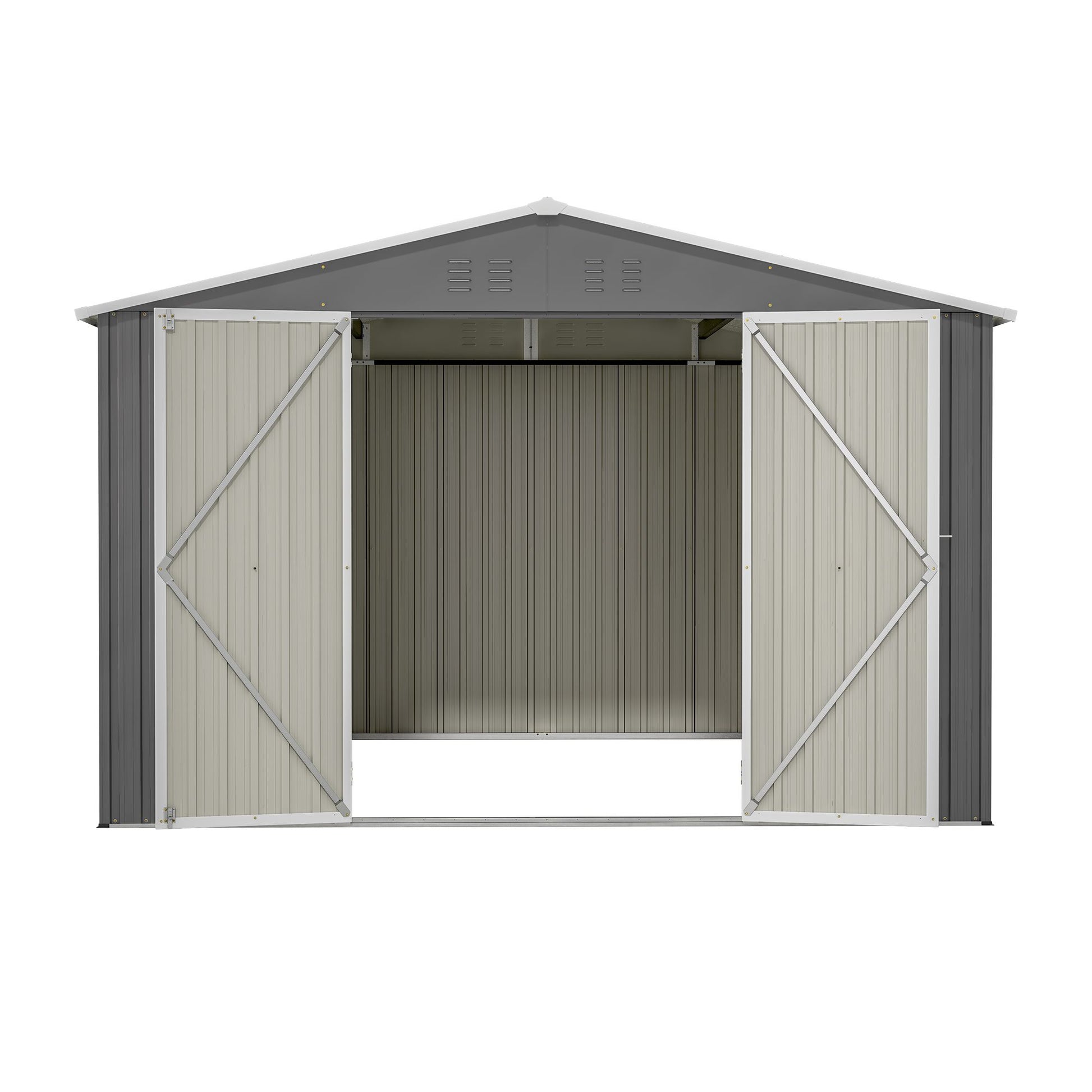 10' x 10' Outdoor Storage Shed, Large Metal Tool Sheds with Updated Frame Structure and Lockable Doors, Garden Shed for Backyard Garden Patio Lawn, Grey