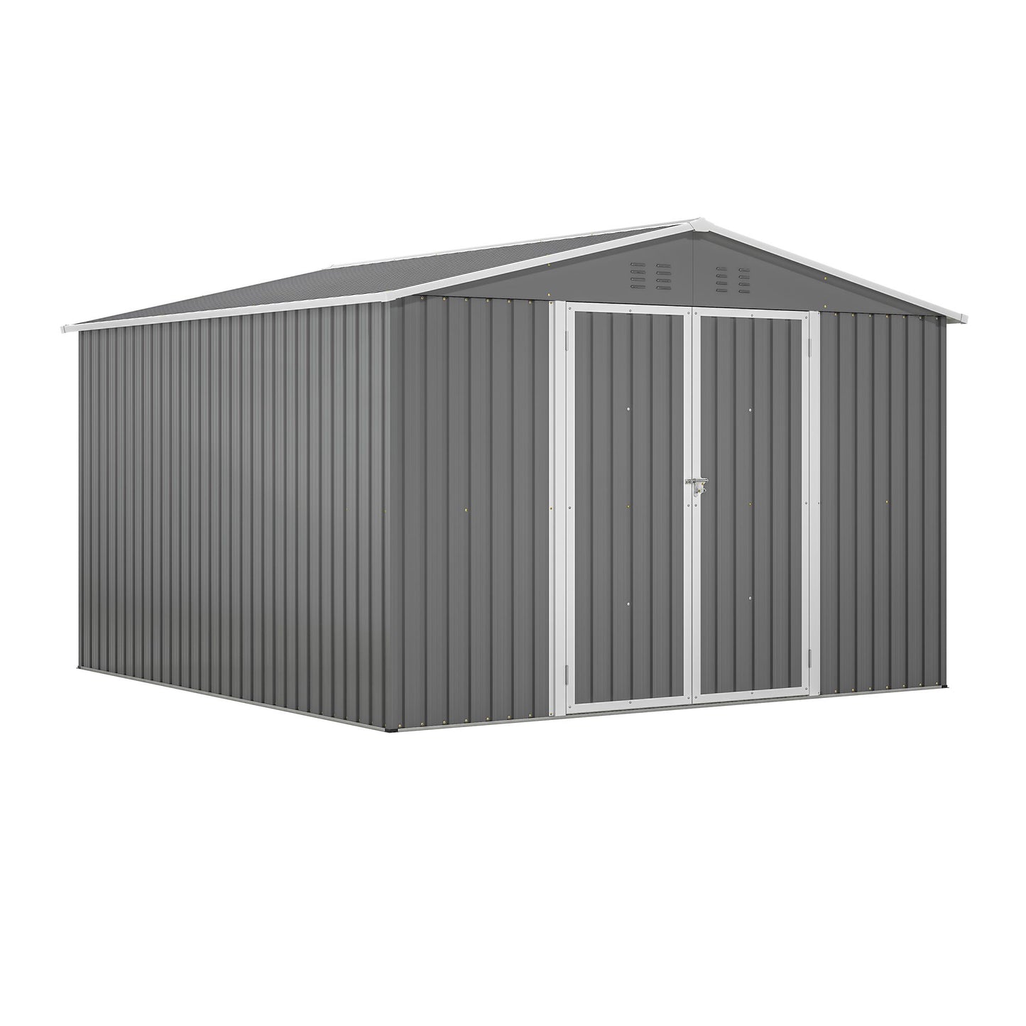 10' x 10' Outdoor Storage Shed, Large Metal Tool Sheds with Updated Frame Structure and Lockable Doors, Garden Shed for Backyard Garden Patio Lawn, Grey