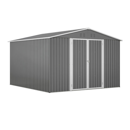 10' x 10' Outdoor Storage Shed, Large Metal Tool Sheds with Updated Frame Structure and Lockable Doors, Garden Shed for Backyard Garden Patio Lawn, Grey