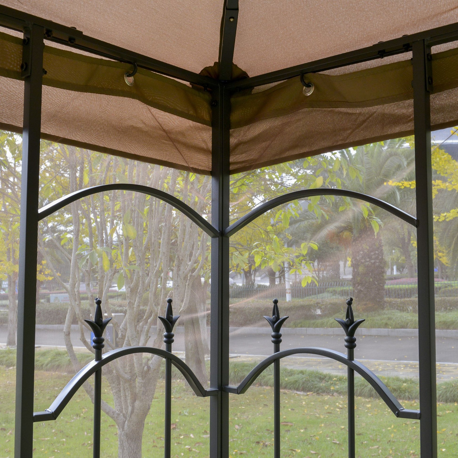 10' x 10' Patio Gazebo with Corner Frame Shelves, Double Roof Outdoor Canopy Shelter with Netting, Ideal for Patio, Weddings, Catering & Events