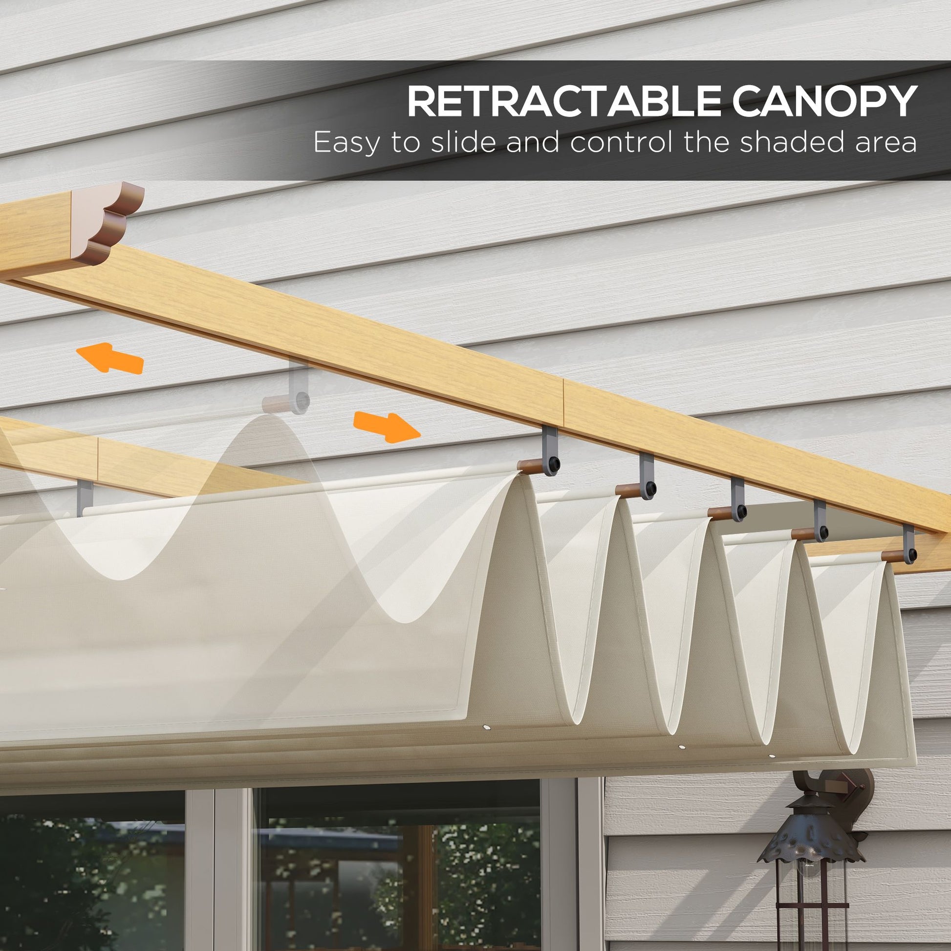 10' x 10' Retractable Pergola – Wood Grain Aluminum Frame, Outdoor Sun Shade Shelter for Grill, Garden, Patio, Cream White