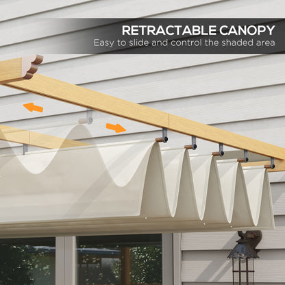 10' x 10' Retractable Pergola – Wood Grain Aluminum Frame, Outdoor Sun Shade Shelter for Grill, Garden, Patio, Cream White