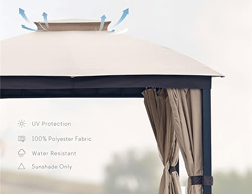 10' x 10' Soft-Top Metal Gazebo with Double Roof, Mosquito Net, and Sunshade Curtains for Patio, Garden, or Backyard
