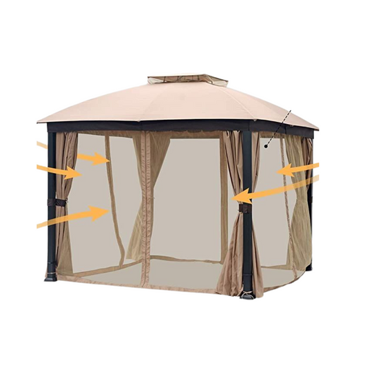 10' x 10' Soft-Top Metal Gazebo with Double Roof, Mosquito Net, and Sunshade Curtains for Patio, Garden, or Backyard