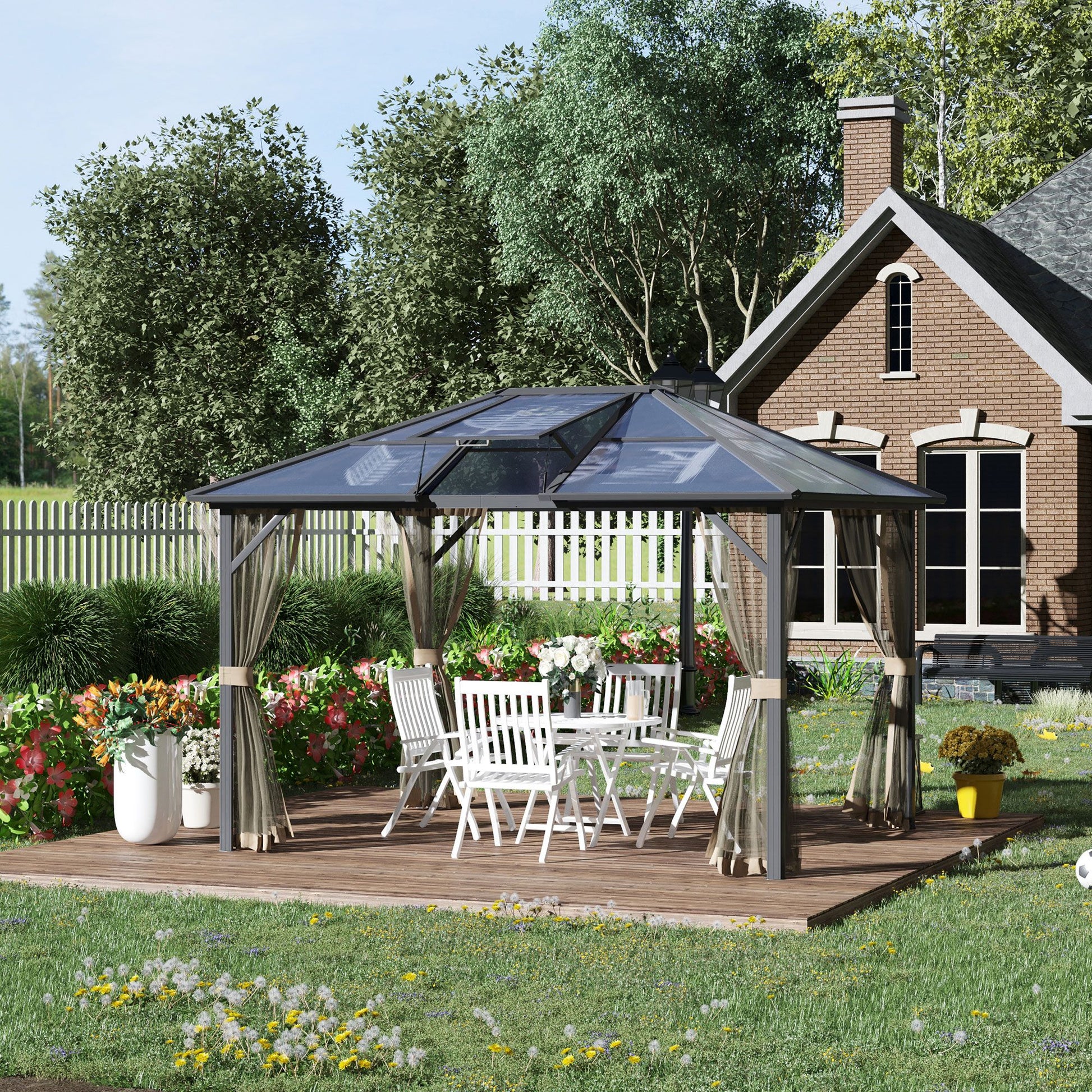10' x 12' Durable Hardtop Gazebo with Polycarbonate Roof, Aluminum Frame, and Netting for Outdoor Gatherings