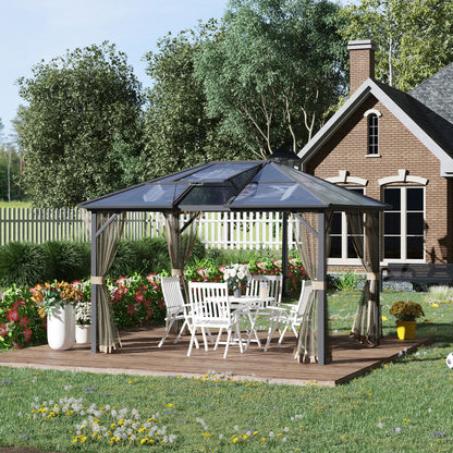 10' x 12' Durable Hardtop Gazebo with Polycarbonate Roof, Aluminum Frame, and Netting for Outdoor Gatherings