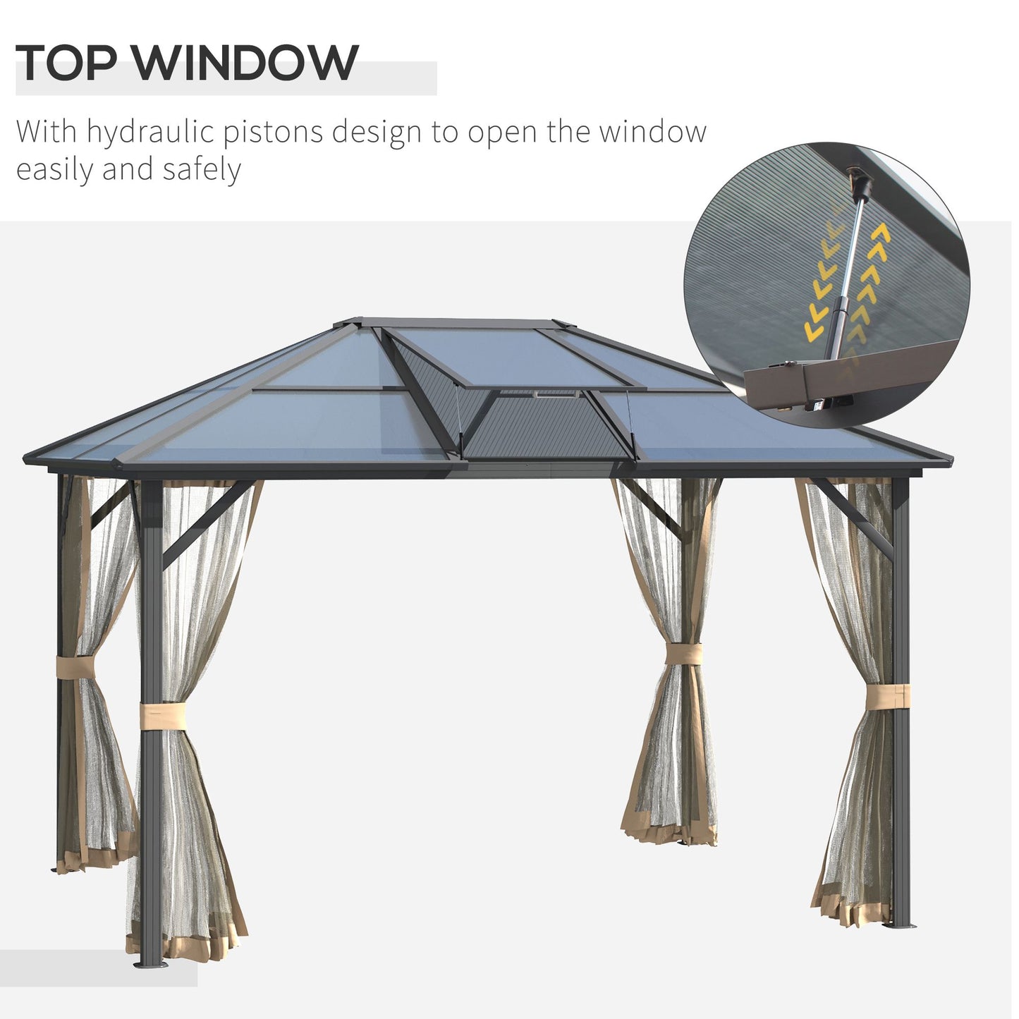 10' x 12' Durable Hardtop Gazebo with Polycarbonate Roof, Aluminum Frame, and Netting for Outdoor Gatherings