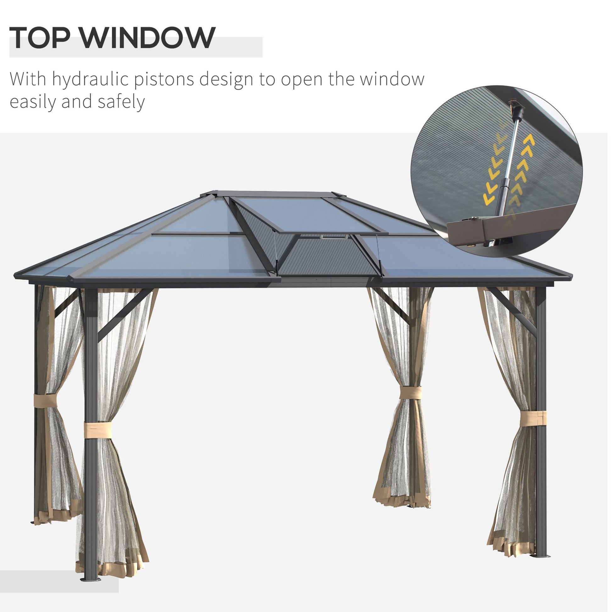 10' x 12' Durable Hardtop Gazebo with Polycarbonate Roof, Aluminum Frame, and Netting for Outdoor Gatherings