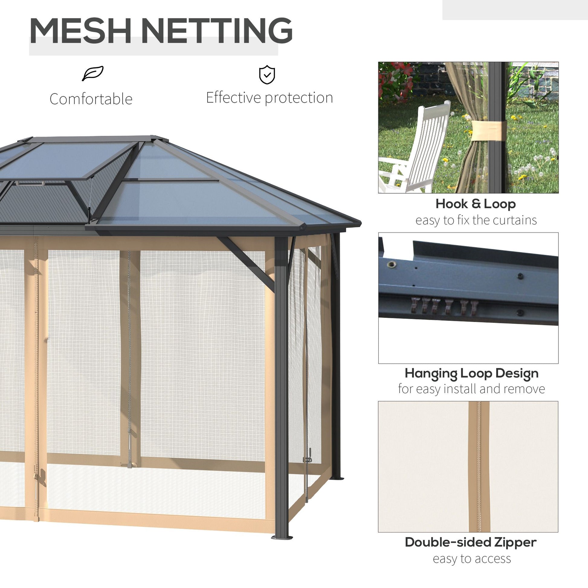 10' x 12' Durable Hardtop Gazebo with Polycarbonate Roof, Aluminum Frame, and Netting for Outdoor Gatherings