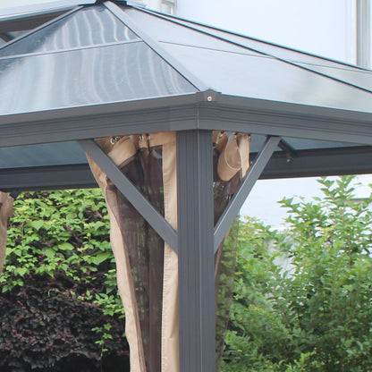 10' x 12' Durable Hardtop Gazebo with Polycarbonate Roof, Aluminum Frame, and Netting for Outdoor Gatherings