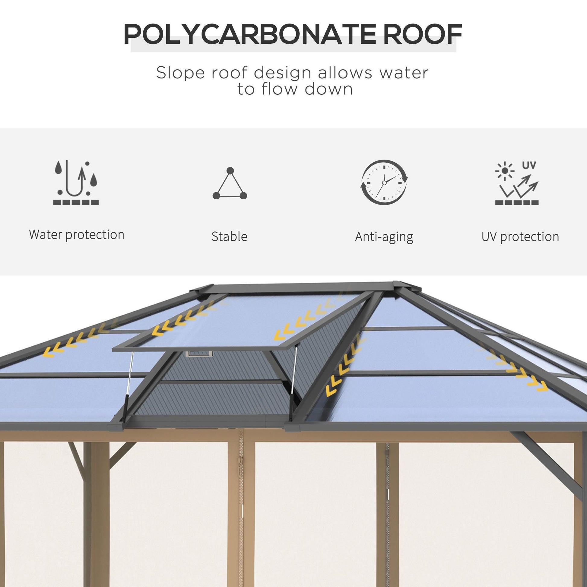 10' x 12' Durable Hardtop Gazebo with Polycarbonate Roof, Aluminum Frame, and Netting for Outdoor Gatherings