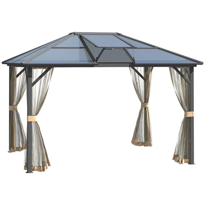 10' x 12' Durable Hardtop Gazebo with Polycarbonate Roof, Aluminum Frame, and Netting for Outdoor Gatherings