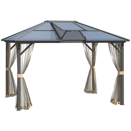 10' x 12' Durable Hardtop Gazebo with Polycarbonate Roof, Aluminum Frame, and Netting for Outdoor Gatherings