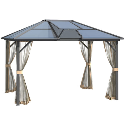 10' x 12' Durable Hardtop Gazebo with Polycarbonate Roof, Aluminum Frame, and Netting for Outdoor Gatherings