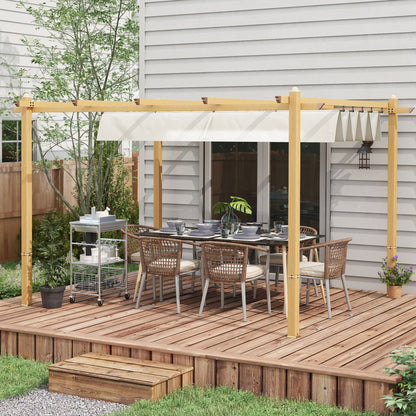 10' x 12' Retractable Aluminum Patio Pergola – Wood Grain Frame, Outdoor Sun Shade Shelter for Grill, Garden, Patio, Cream White