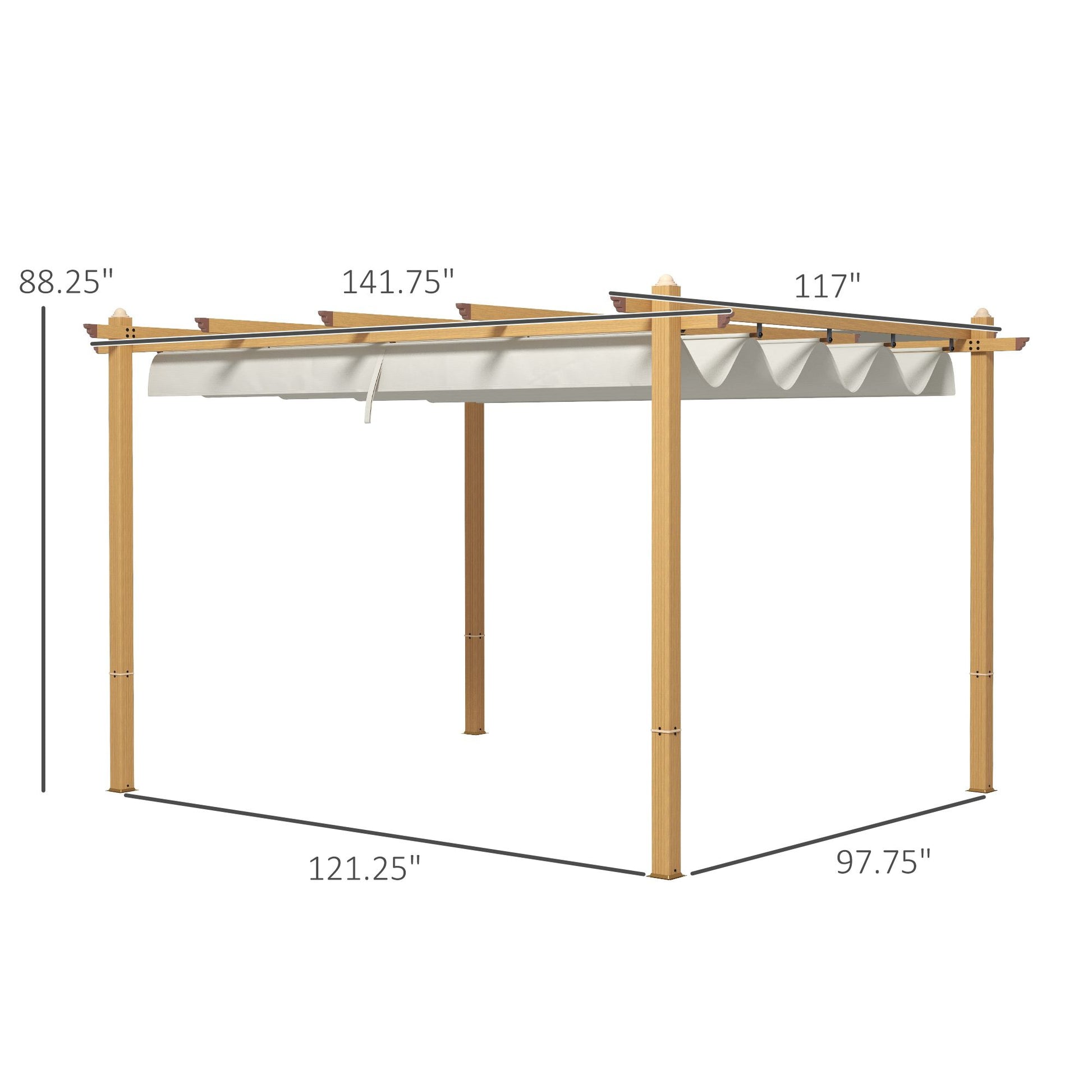 10' x 12' Retractable Aluminum Patio Pergola – Wood Grain Frame, Outdoor Sun Shade Shelter for Grill, Garden, Patio, Cream White