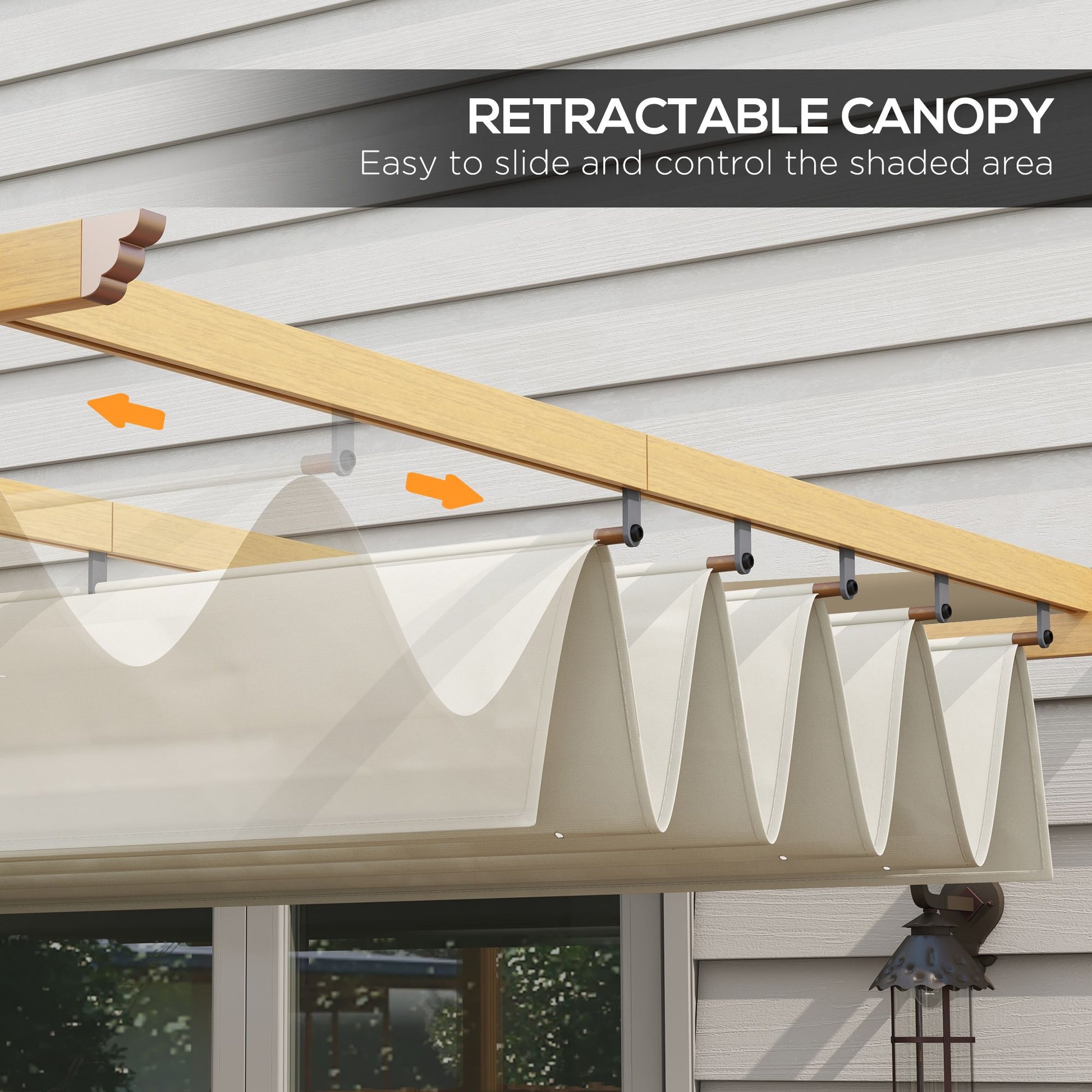 10' x 12' Retractable Aluminum Patio Pergola – Wood Grain Frame, Outdoor Sun Shade Shelter for Grill, Garden, Patio, Cream White