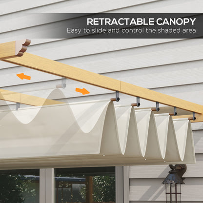 10' x 12' Retractable Aluminum Patio Pergola – Wood Grain Frame, Outdoor Sun Shade Shelter for Grill, Garden, Patio, Cream White