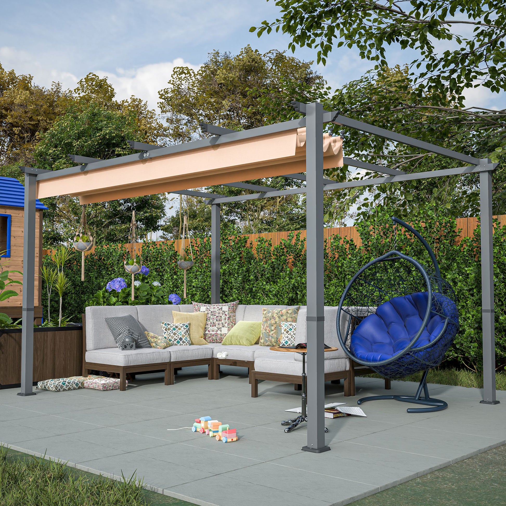 10' x 13' Aluminum Patio Pergola – Retractable Canopy, Backyard Shade Shelter for Porch, Outdoor Party, Garden, Grill Gazebo