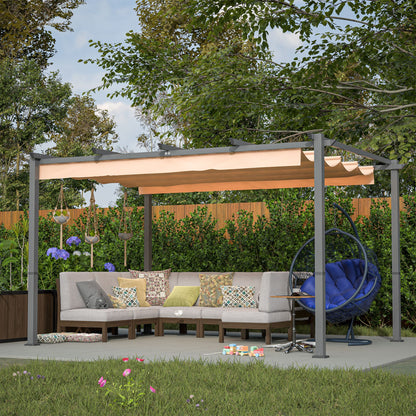 10' x 13' Aluminum Patio Pergola – Retractable Canopy, Backyard Shade Shelter for Porch, Outdoor Party, Garden, Grill Gazebo