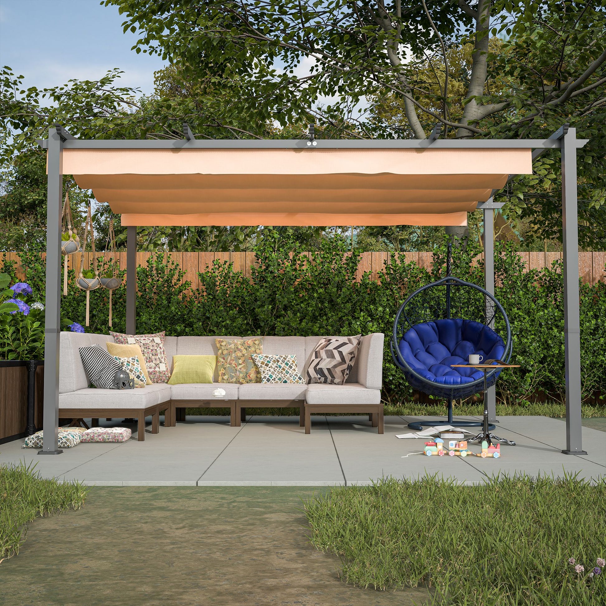 10' x 13' Aluminum Patio Pergola – Retractable Canopy, Backyard Shade Shelter for Porch, Outdoor Party, Garden, Grill Gazebo