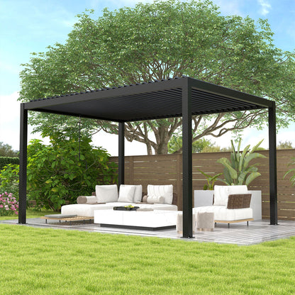 10' x 13' Aluminum Pergola with Adjustable Louvered Roof – Black, Powder-Coated Frame, Steel Louvers