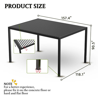 10' x 13' Aluminum Pergola with Adjustable Louvered Roof – Black, Powder-Coated Frame, Steel Louvers