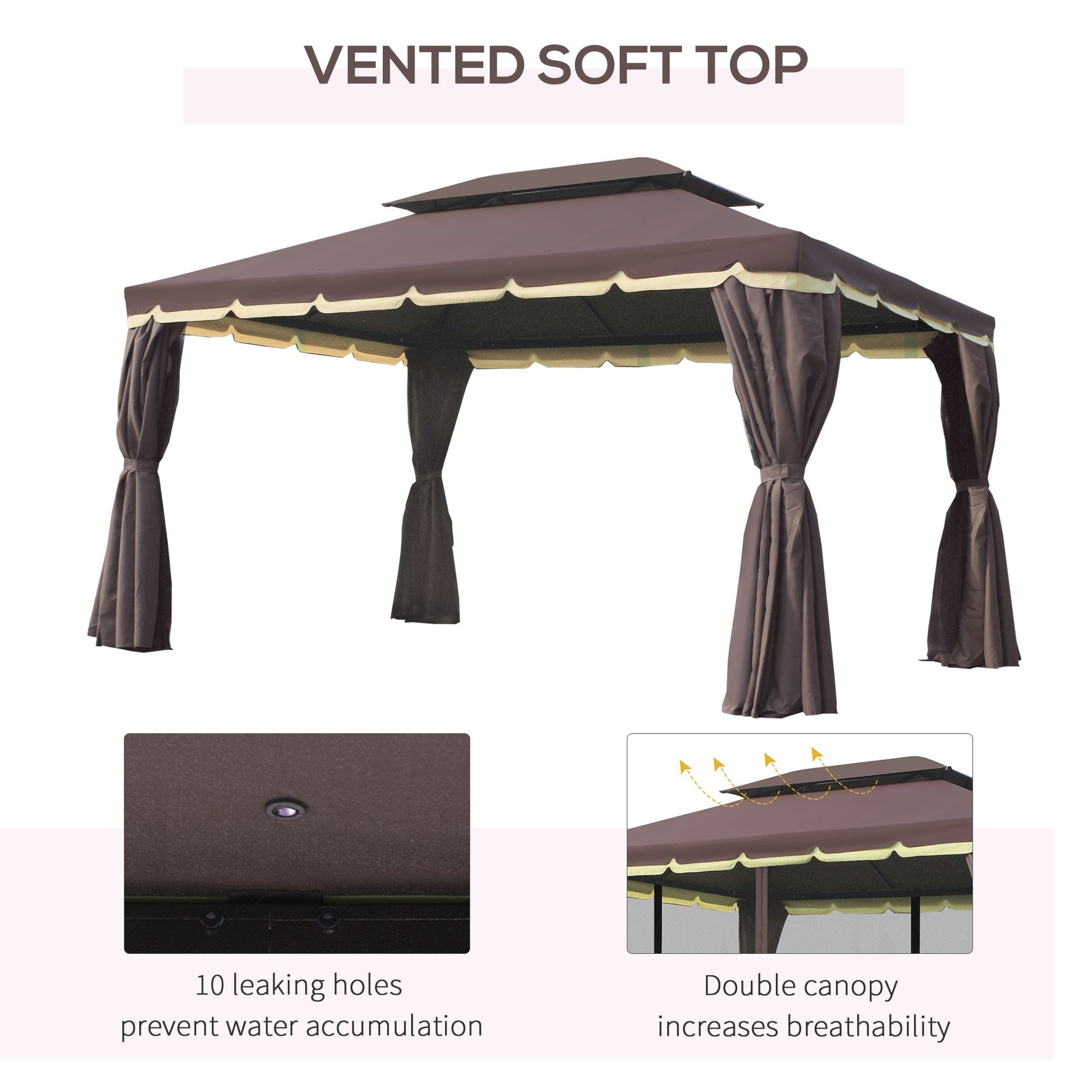 10' x 13' Outdoor Aluminum Gazebo with Double-Tier Roof, Removable Curtains, and Netting, Patio Canopy Shelter for Garden, Lawn, and Backyard, Coffee