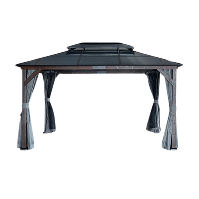 10' x 13' Outdoor Gazebo with Wooden Legs and Double-Layer Roof, Sunshade Canopy