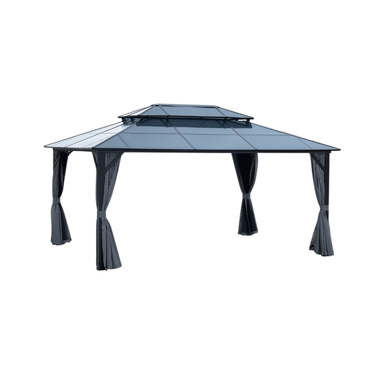 10' x 13'(16') Outdoor Gazebo with Aluminum Legs, Double-Layer Roof, and Dual Curtains for UV and Mosquito Protection