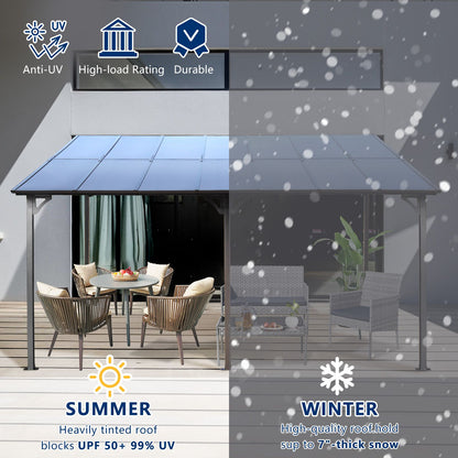 10' x 14' Wall-Mounted Lean-To Pergola – Gray, Powder-Coated Steel Frame, Heavy Duty Awning for Patio & Backyard