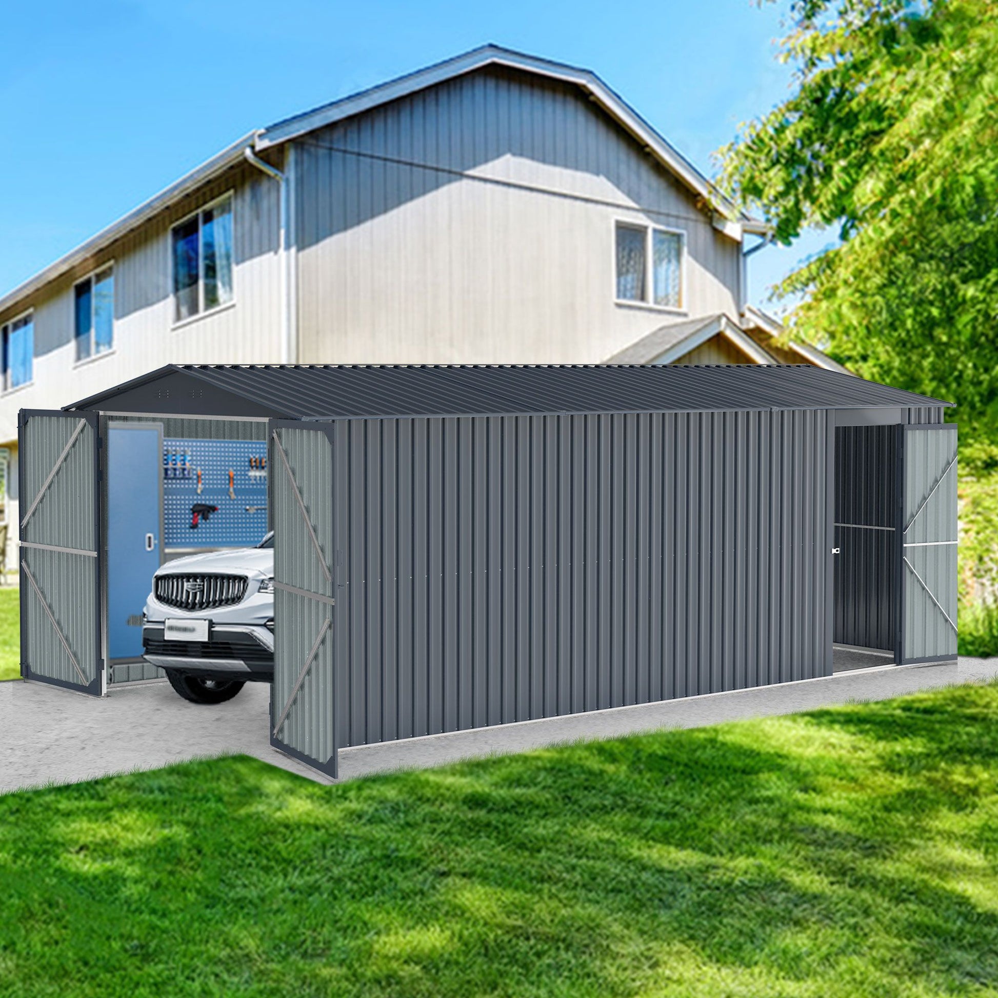 10' x 20' Outdoor Storage Shed, Durable Metal Walk-In Design